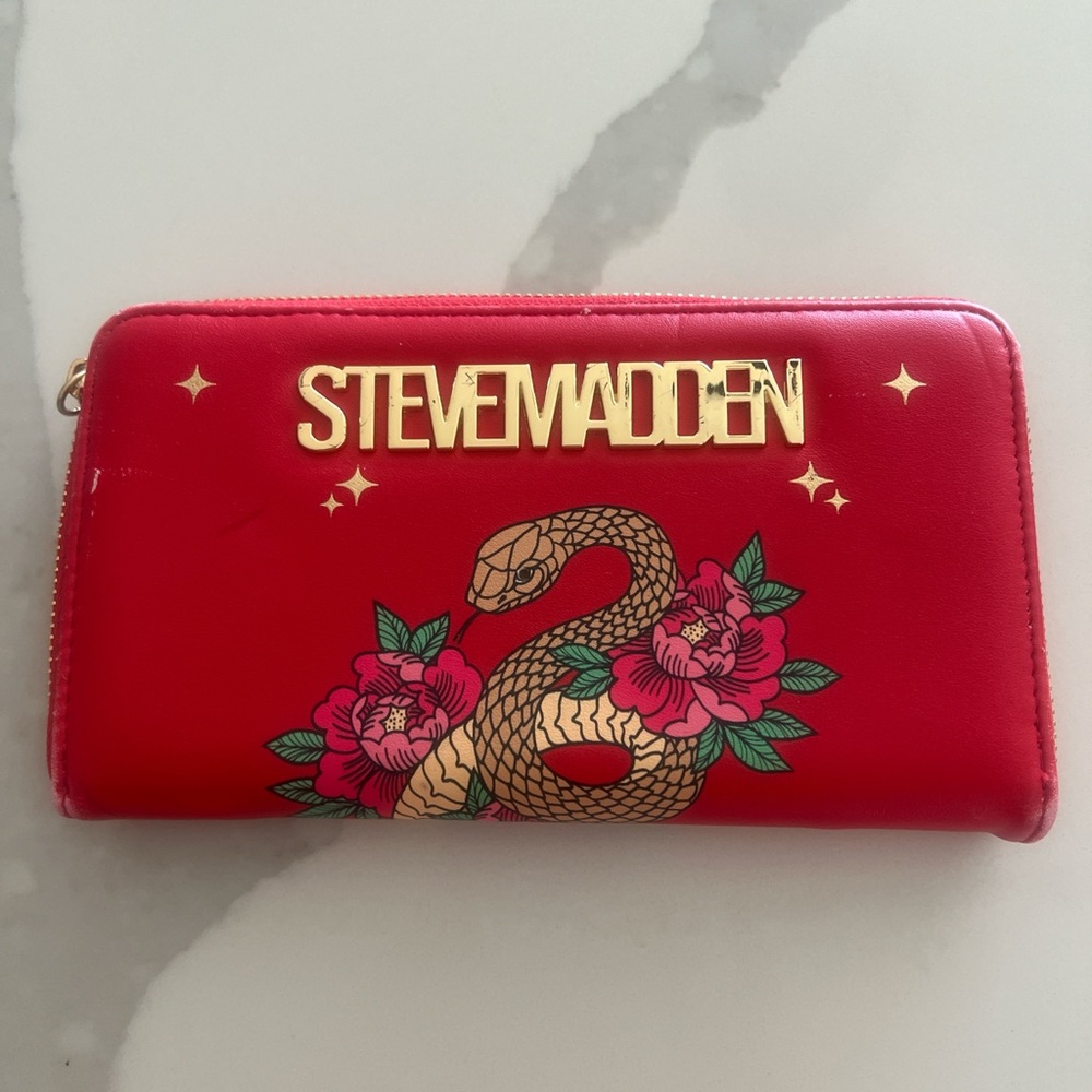 Steve Madden Red Wallet with Gold Accents